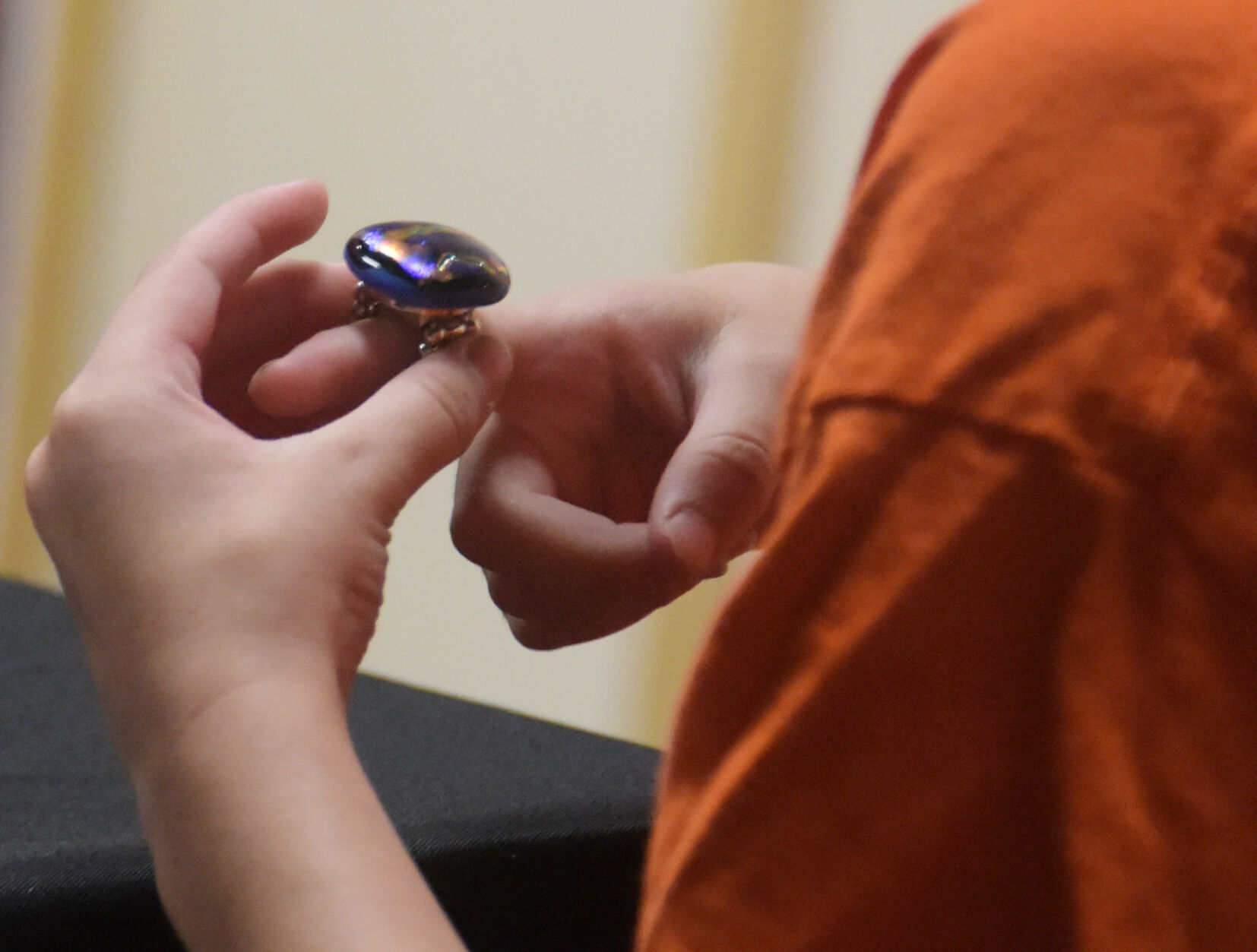 Jack George tries on a ring